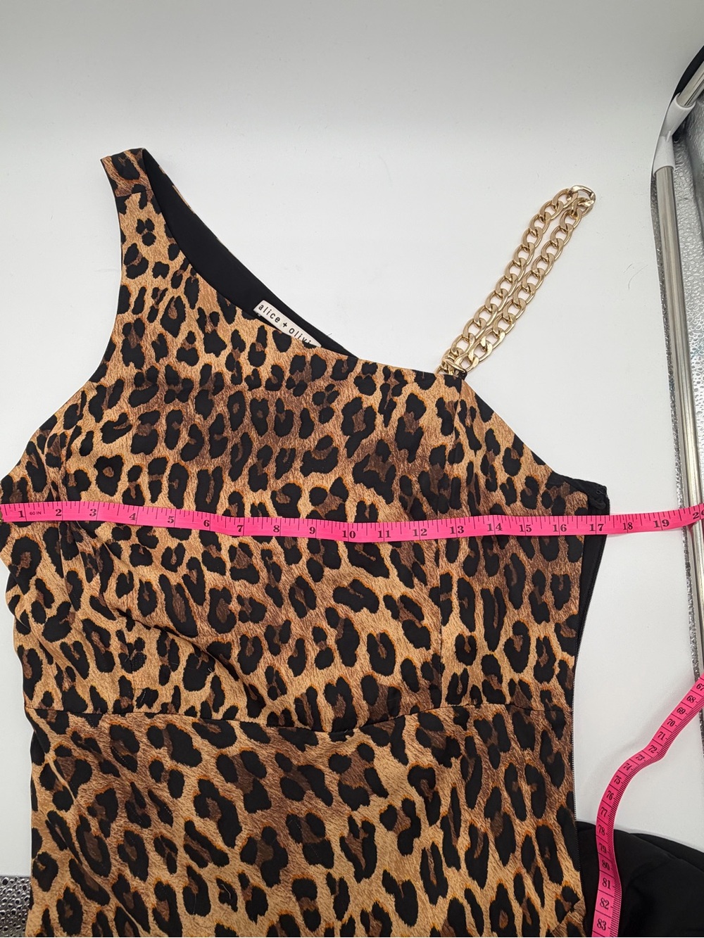 Alice + Olivia One-Shoulder Leopard Print Maxi Dress - Brown/Gold Sz 8 - Picture 4 of 10